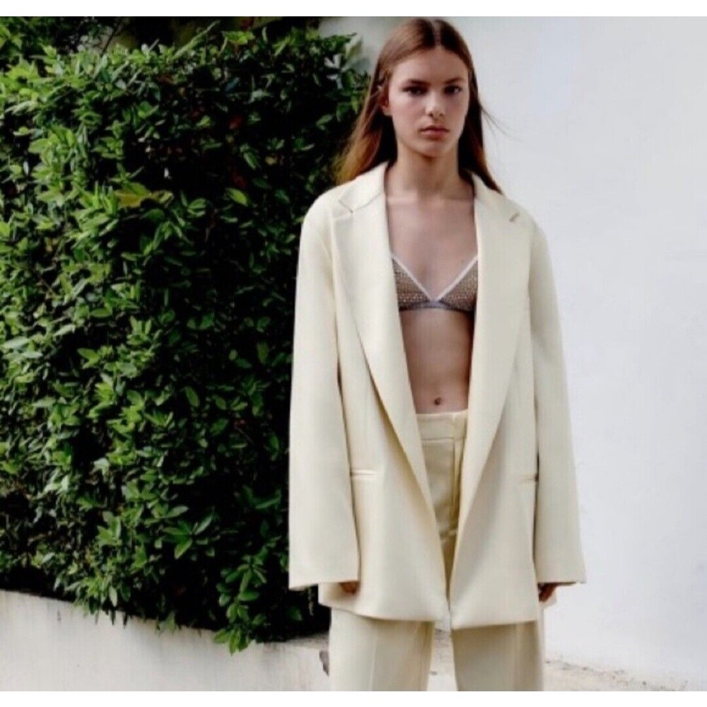 ZARA NWT ZARA OVERSIZED SATIN EFFECT BLAZER Size S Cream/Ivory - Picture 3 of 13
